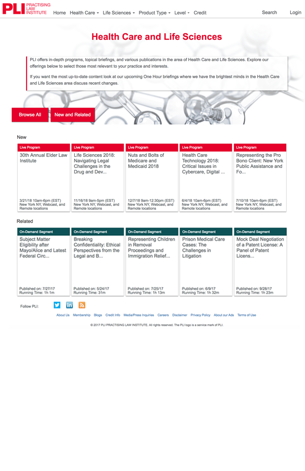 PLI Healthcare and Life Sciences Website